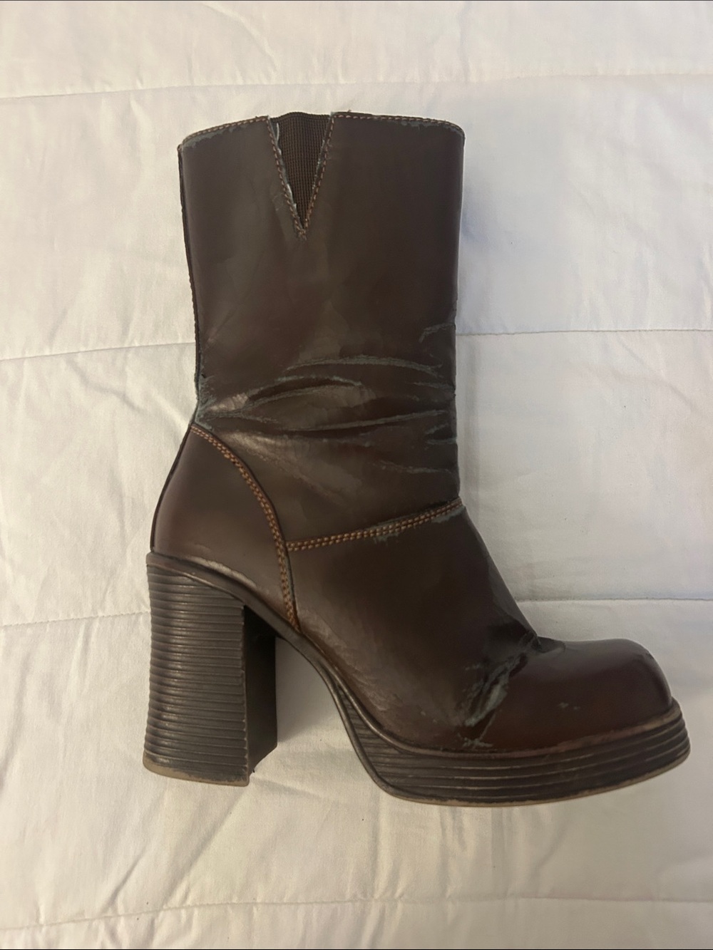 Block heel platform leather boots - Picture 2 of 6